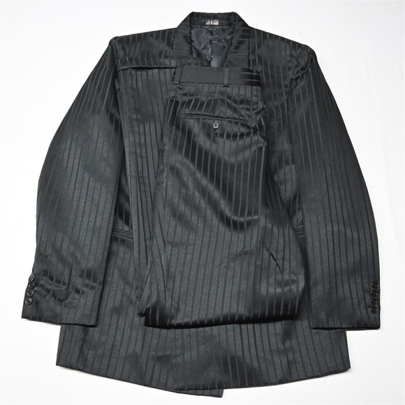 Gino Cappeli 42L 32x34 Black Stripe Double Breasted Mens Jacket Pants Suit